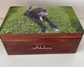 Pet loss keepsake box with photo, pet memorial passing away gift with name, wooden personalised box with name for dog, dog portrait