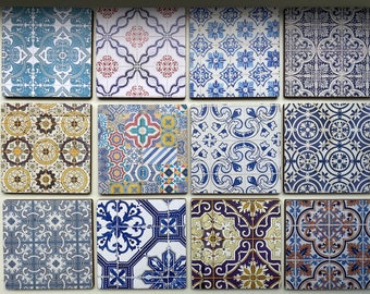 Set of 12 Lisbon Azulejos tile pattern wooden coaster, personalised Portuguese  decoupage coasters, Wedding favours, coaster with name