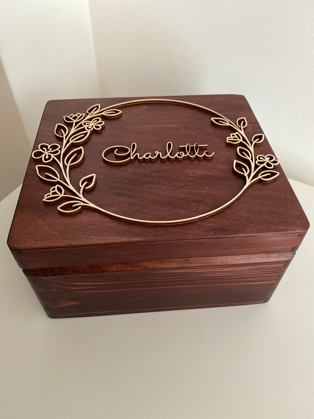 Box With Floral Frame and Name, Wooden Keepsake With Name, Personalised ...