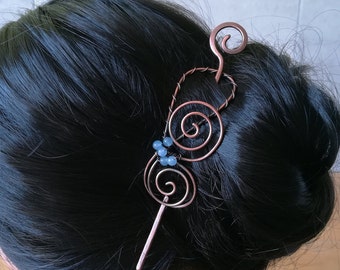 Deslizador de cabello en espiral con palo, soporte de moño de cobre o latón, barrette de metal para el cabello, regalo perfecto para el cabello largo, joyas para el cabello para mujeres, clip para el cabello