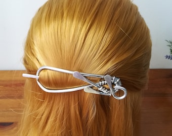 Hair slide, aluminium bun holder, hair barrette, hair pin, hair stick, perfect gift for long hair, silver hair jewelry, hair accessories