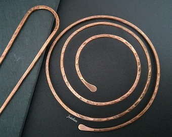 Spiral-Brötchenkäfig, Haarspange aus Kupfer oder Messing, Dutthalter in personalisierter Größe, perfektes Geschenk für langes Haar, Schmuck für dickes Haar, Haarkamm