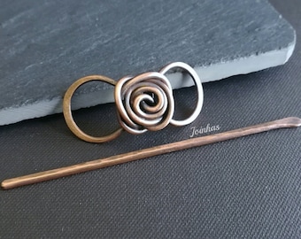 Infinite rose bud hair slide, copper or brass hair barrette for fine hair, tiny hair comb, small bun holder, hair clip, gift for long hair