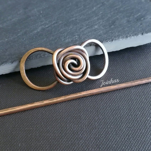 Infinite rose bud hair slide, copper or brass hair barrette for fine hair, tiny hair comb, small bun holder, hair clip, gift for long hair