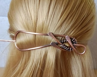 Elegant hair slide, copper or brass bun holder, hair barrette, hair accessory, perfect gift for long hair, hair jewelry, metal hair clip