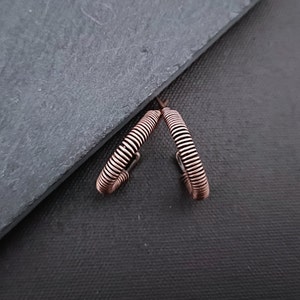 Copper hoop earrings, 0.7" stud earrings, coiled post hoops, elegant jewelry gift for modern women, simple, casual, everyday earrings