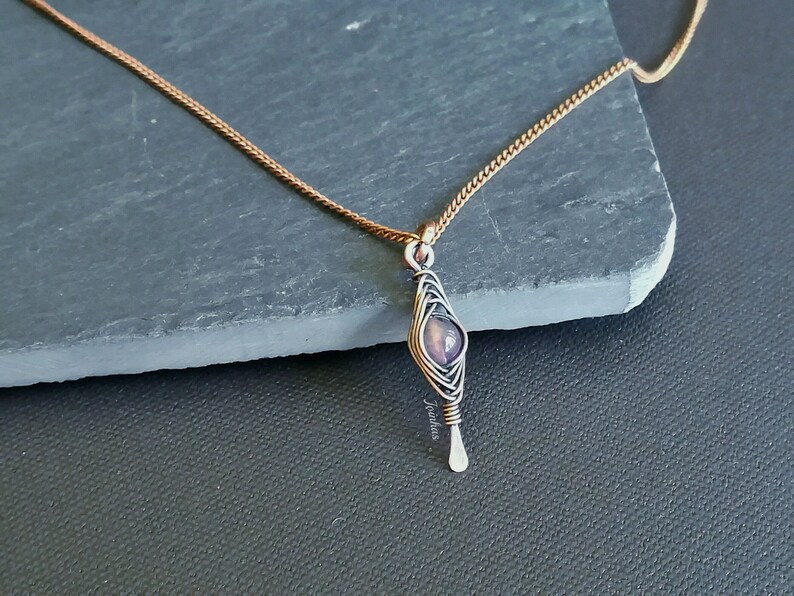 Amethyst earrings and pendant set, copper necklace, february birthstone, elegant jewelry gift for women, purple bundle, lightweight earrings image 8