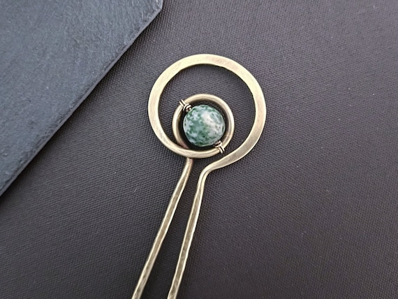 Handmade Green Jasper Sterling Silver Hair Fork Green Jasper Stone Hair Fork: Boho Hair Pin - Etsy main image 4
