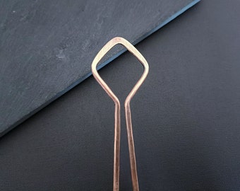 Copper or Brass Hair Fork, Minimalist Bun Holder, Simple Geometric Hair Accessory