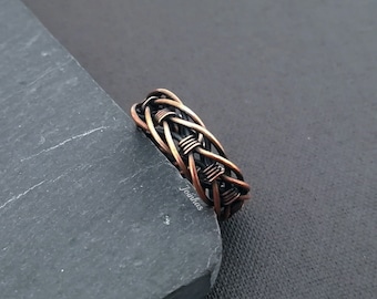 Braided copper ring, alternative wedding band ring, friendship ring for two, 7th anniversary gift, best friends band ring, men or women ring