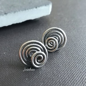 Silver stud earrings, spiral post earrings, 0.4" elegant sterling silver studs, modern jewelry gift for women, minimalist earrings