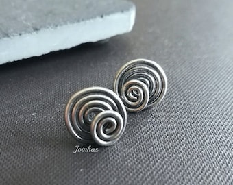 Handmade Sterling Silver Spiral Stud Earrings, Minimalist Jewelry