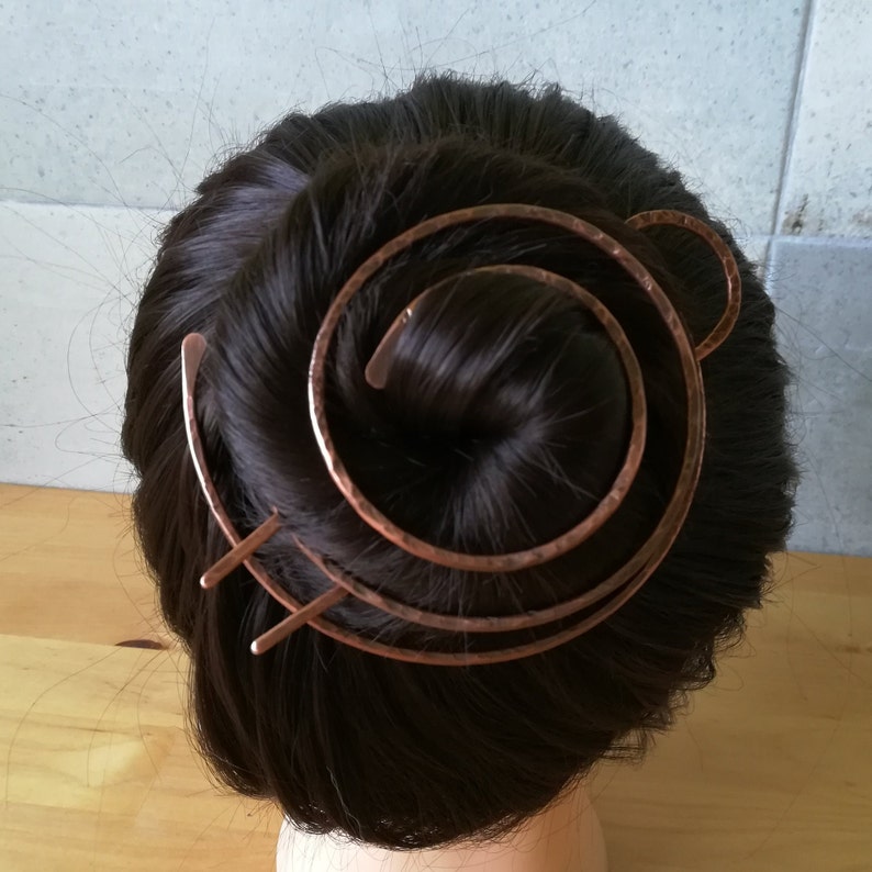 Spiral bun cage, copper or brass hair barrette, personalized size bun holder, perfect gift for long hair, thick hair jewelry, hair comb image 5