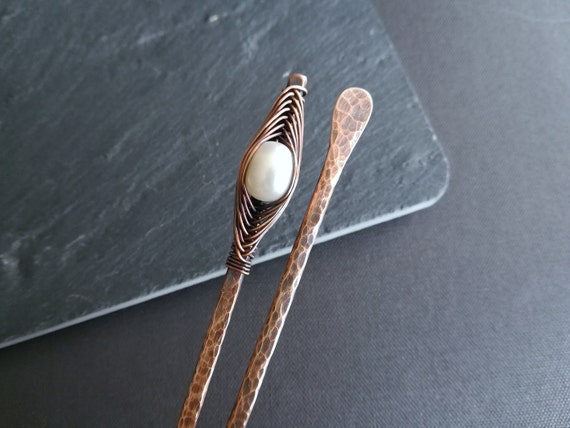 Mother of Pearl & SS Drop Hairsticks 2 pcs Amazon.com: Wooden Hair chopsticks, The Head of Top Inlay  main image 4