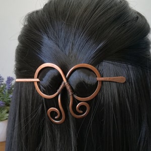 Bow hair barrette, copper or brass bun holder, hair slide, simple hair jewelry, perfect gift for long hair, hair clip, metal barrette