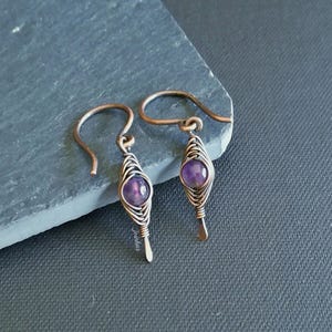 Amethyst earrings and pendant set, copper necklace, february birthstone, elegant jewelry gift for women, purple bundle, lightweight earrings image 2