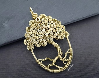 Collier arbre de vie en spirale en laiton, pendentif en or 2.8 « pour femme, cadeau de bijoux inspiré de la nature, pendentif boisé, collier yggdrasil doré