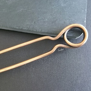 Copper or brass hair fork, minimalist hair pin, hair accessory, perfect gift for long hair women, rustic bun holder, personalized size fork