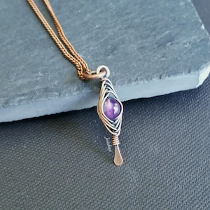 Amethyst earrings and pendant set, copper necklace, february birthstone, elegant jewelry gift for women, purple bundle, lightweight earrings image 3
