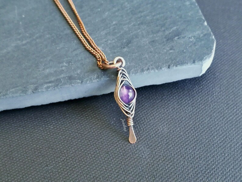 Amethyst earrings and pendant set, copper necklace, february birthstone, elegant jewelry gift for women, purple bundle, lightweight earrings image 3