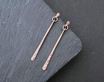 Lightweight Minimalist Post Earrings, Copper or Brass Dangles, Handmade Gift