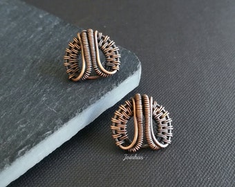 Copper stud earrings, 0.6" wire wrapped earings, elegant jewelry gift for modern women, small post earrings, handmade jewelry