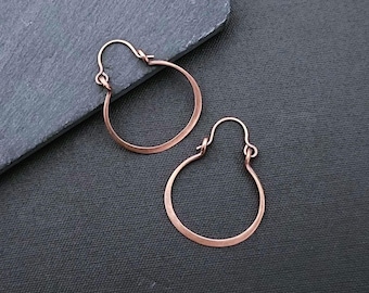 Copper or brass minimalist hoop earrings, elegant jewelry gift for modern women, lightweight earrings