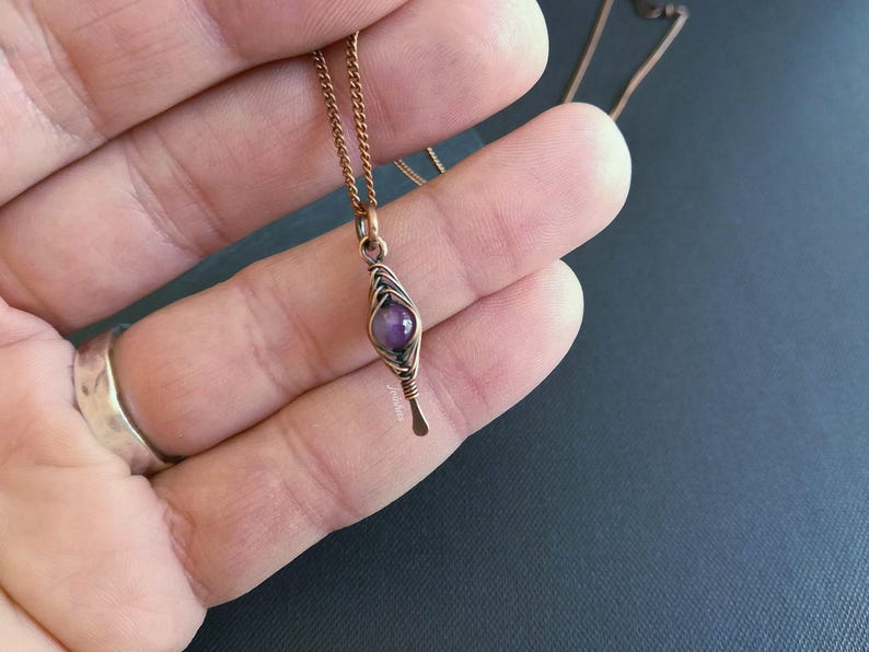 Amethyst earrings and pendant set, copper necklace, february birthstone, elegant jewelry gift for women, purple bundle, lightweight earrings image 5