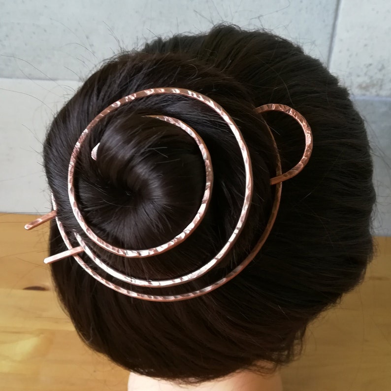 Spiral bun cage, copper or brass hair barrette, personalized size bun holder, perfect gift for long hair, thick hair jewelry, hair comb image 8