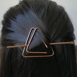 Minimalist triangular hair slide, copper or brass bun holder, hair barrette for fine hair, gift for long hair women, geometric hair comb