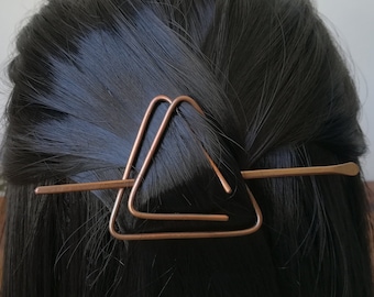 Pasador de pelo triangular minimalista, soporte para moño de cobre o latón, barreta de pelo para cabello fino, regalo para mujeres de pelo largo, peine de pelo geométrico