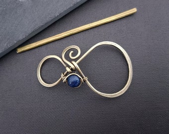 Pasador de pelo lapislázuli, soporte de moño de latón o cobre, barrette de pelo pequeño, regalo perfecto para mujeres de pelo largo, clip de pelo, joyería de pelo de metal