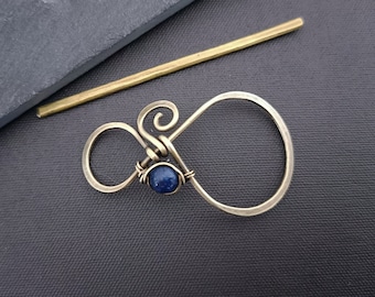 Pasador de pelo de lapislázuli, soporte para moño de latón o cobre, pasador de pelo pequeño, regalo perfecto para mujeres de pelo largo, pinza para el pelo, joyería de metal para el pelo