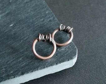 Copper studs, 0.5" circle post earrings,small elegant earring, perfect jewelry gift for women, rustic, minimalist stud earrings