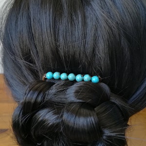 ターコイズヘアフォーク、銅または真鍮のヘアピン、ヘアアクセサリー、ミニマリストヘアコーム、ロングヘアの女性に最適なギフト、シンプルなおだんごホルダー