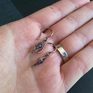 Amethyst earrings and pendant set, copper necklace, february birthstone, elegant jewelry gift for women, purple bundle, lightweight earrings image 4