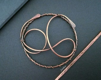 Handmade hair slide, copper or brass bun holder, circular barrette, hair accessory, perfect gift for short or long hair, metal hair jewelry