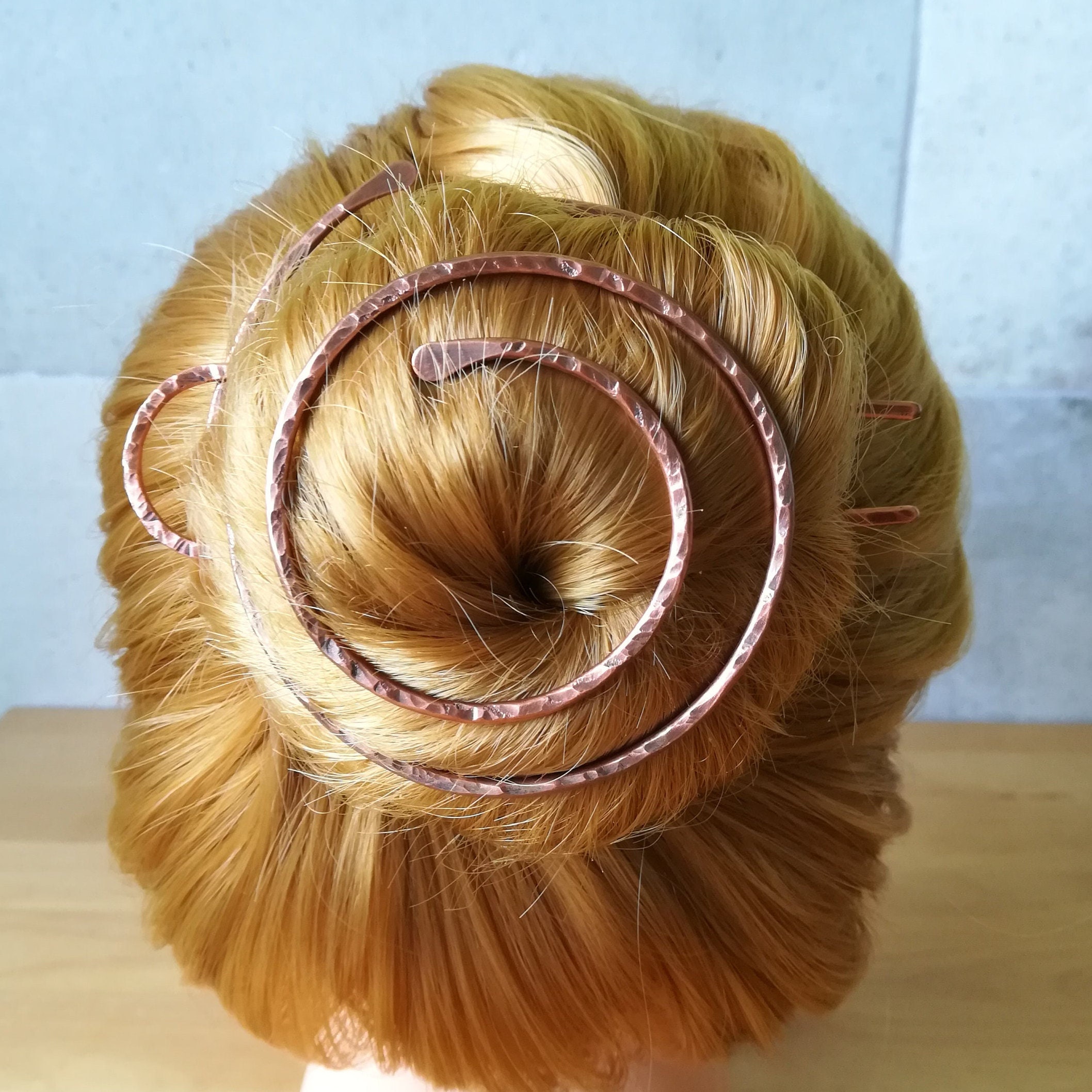 Spiral Bun Cage, Copper or Brass Hair Barrette, Personalized