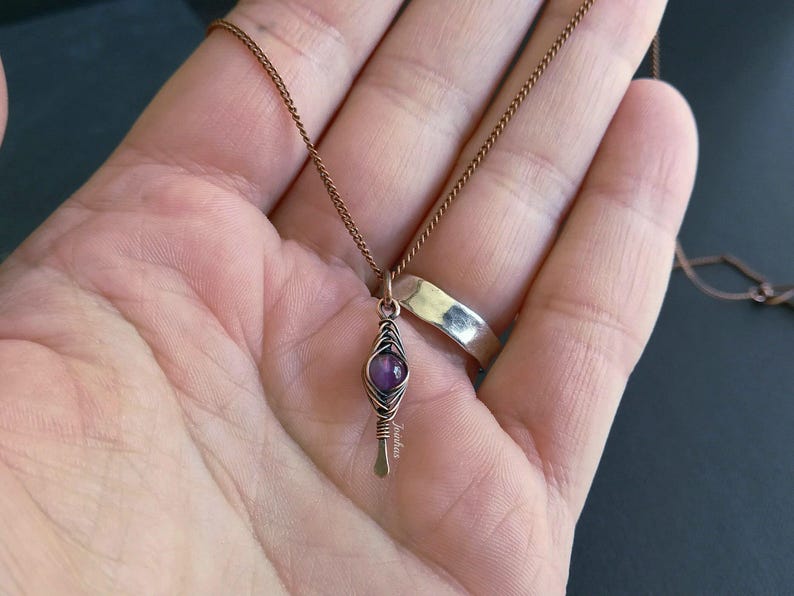 Amethyst earrings and pendant set, copper necklace, february birthstone, elegant jewelry gift for women, purple bundle, lightweight earrings image 7