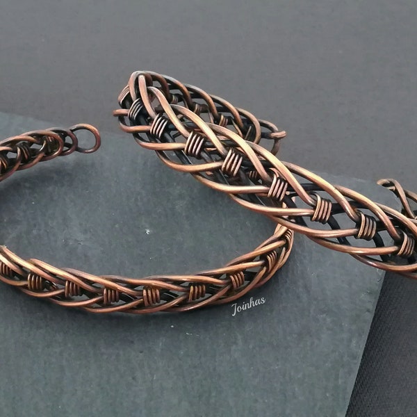 Braided copper cuff bracelet, couples bracelet, men or women cuff, best friends bracelet, wire cuff bracelet, handmade jewelry