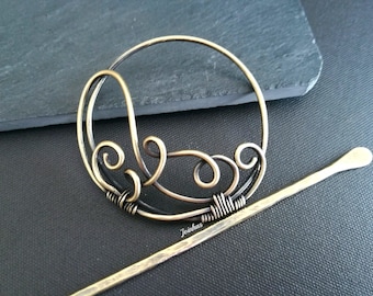 Hair slide, copper or brass bun holder, hair barrette, hair accessory, perfect gift for long hair, hair jewelry, hair comb, metal hair clip
