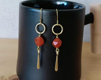 Carnelian Earrings, Copper or Brass Elegant Drops, Handcrafted Jewelry Gift