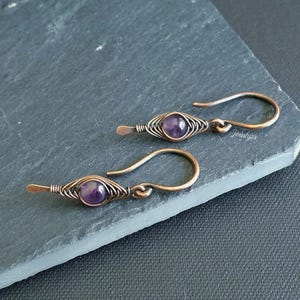Amethyst earrings and pendant set, copper necklace, february birthstone, elegant jewelry gift for women, purple bundle, lightweight earrings image 9