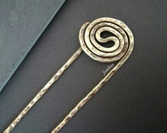 Spiral-Haargabel, Kupfer- oder Messing-Haarnadel, Haarschmuck, minimalistischer Haarstab, perfektes Geschenk für Frauen mit langen Haaren, einfacher Dutt-Halter