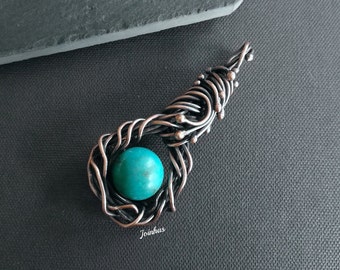 Turquoise pendant, 2" copper wrapped necklace, december birthstone, unique, elegant jewelry gift for women