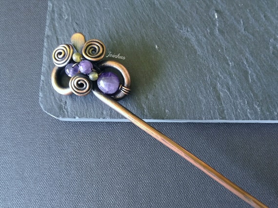 Artisan Hair Sticks Sterling Silver And Amethyst Brown Wood il_1080xN.3447034833_gwl2.jpg main image 4