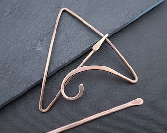 Triangular hair slide with stick, copper or brass bun holder, minimalist barrette, metal hair clip, jewelry gift for wife, hair accessory