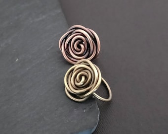 Rose ring, copper or brass flower ring, minimalist ring, unique jewelry gift for women, statement ring