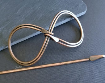 Infinite hair slide, copper or brass bun holder, personalized size hair barrette, perfect gift for long hair, hair jewelry for thick hair