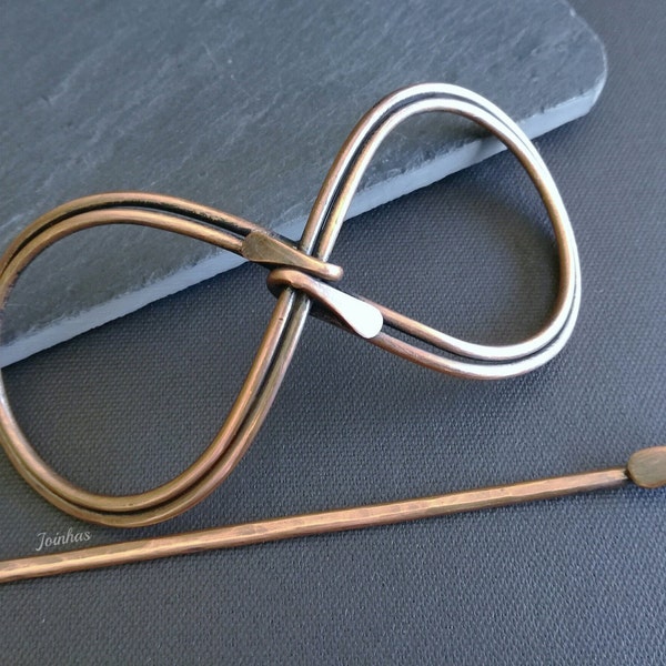 Barrette infinie, support pour chignon en cuivre ou en laiton, barrette à cheveux de taille personnalisée, cadeau parfait pour les cheveux longs, bijoux de cheveux pour cheveux épais